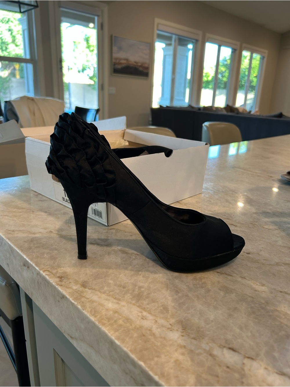 Elegant Black Ruffle Peep-Toe High Heel